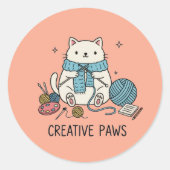 Playful Cat Simple Line Sketch Drawing ラウンドシール (正面)