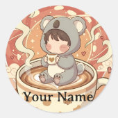 Playful Chibi Koala Anime Sticker for Kids ラウンドシール (正面)