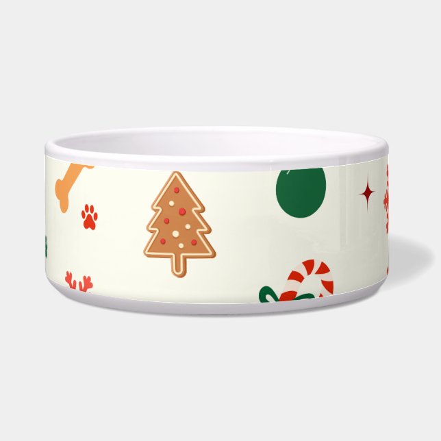 Playful Christmas Cat Bowl – Festive Cookies ボウル (正面)