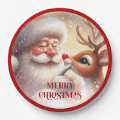 Playful Christmas Plates Santa and Rudolph ペーパープレート (正面)