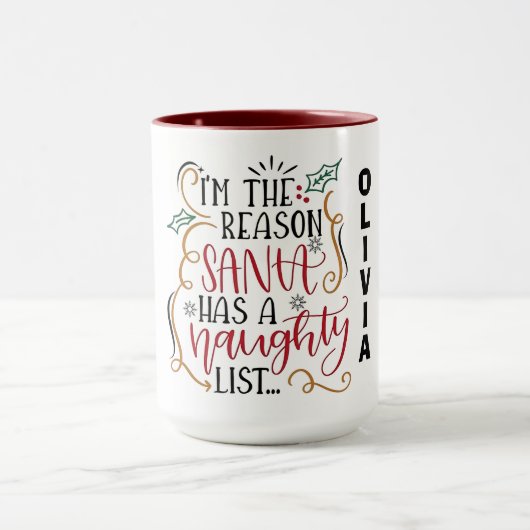 Playful Christmas Quote Design with Naughty List  マグカップ (中央)