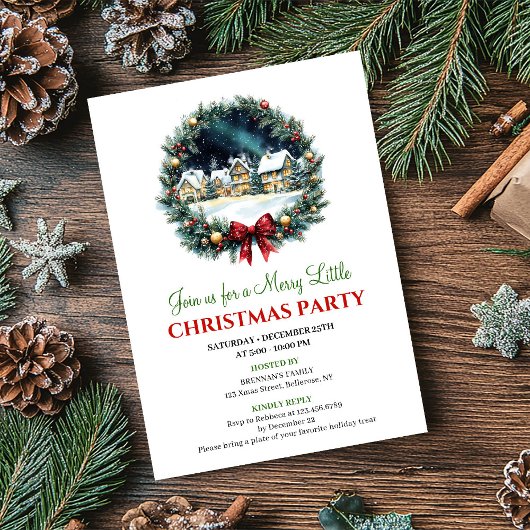 Playful Christmas Scene Watercolor Party Invites 招待状