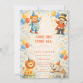 Playful Circus Friends Baby Shower 招待状 (正面)