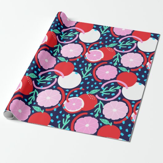 Playful Citrus Fruit & Confetti Midnight Market ラッピングペーパー (アンロールド)