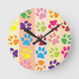 Playful Colorful Paw Prints Modern Round Wall Cloc ラウンド壁時計