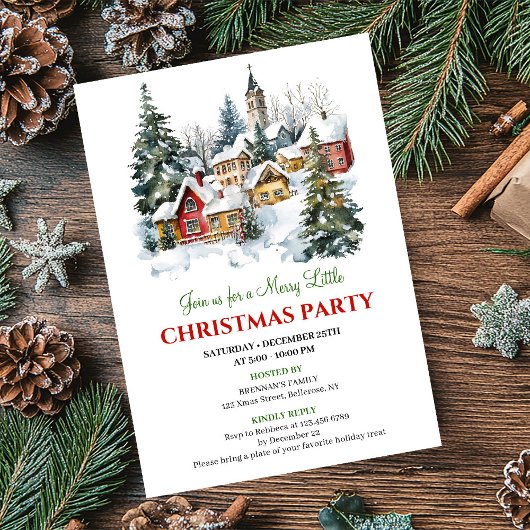 Playful cozy Christmas scene festive party invites 招待状