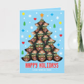 Playful Custom Photo Christmas Tree Blue Folded シーズンカード (正面)