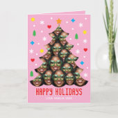 Playful Custom Photo Christmas Tree Pink Folded シーズンカード (正面)