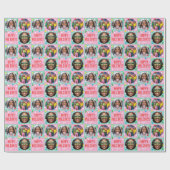 Playful Custom Photo Text Retro Pink Christmas ラッピングペーパー (フラット)