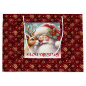 Playful Cute Santa Claus Rudolph Christmas Gift Ba ラージペーパーバッグ (正面)