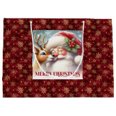 Playful Cute Santa Claus Rudolph Christmas Gift Ba ラージペーパーバッグ (裏面)