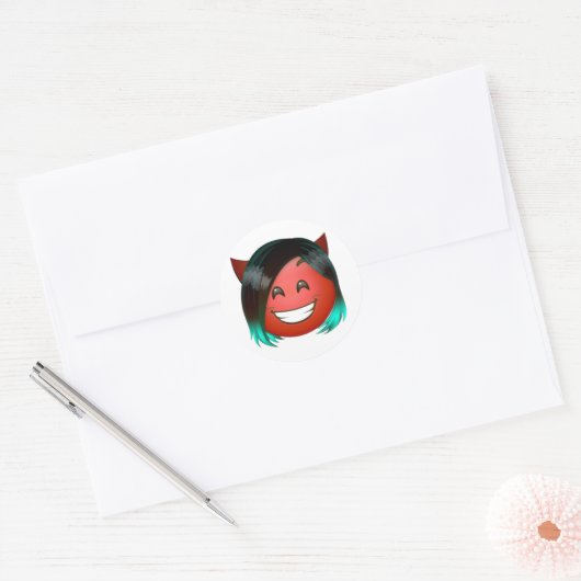 : Playful Devil Emoji Sticker ラウンドシール (封筒)