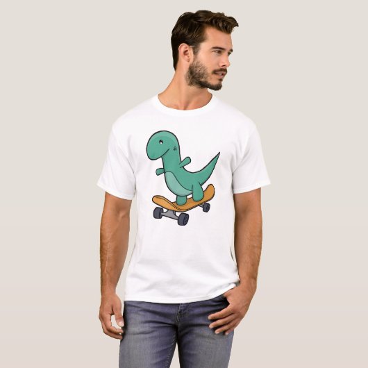 Playful Dinosaur on Skateboard Tシャツ (正面フル)