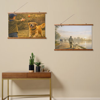 Playful Dog Day Horizontal Tapestry Wall Art Set 吊り下げ型タペストリー