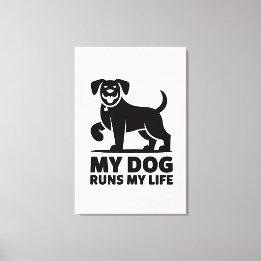 Playful Dog Outline "My Dog Runs My Life" Art キャンバスプリント (正面)