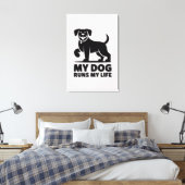 Playful Dog Outline "My Dog Runs My Life" Art キャンバスプリント (インサイチュ (寝室))
