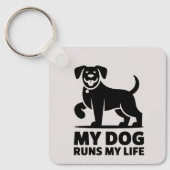 Playful Dog Outline "My Dog Runs My Life" Art キーホルダー (正面)