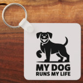 Playful Dog Outline "My Dog Runs My Life" Art キーホルダー (正面)