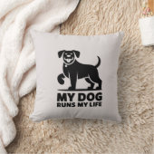 Playful Dog Outline "My Dog Runs My Life" Art クッション (ブランケット)