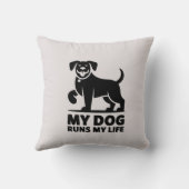 Playful Dog Outline "My Dog Runs My Life" Art クッション (裏面)