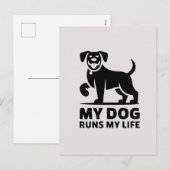 Playful Dog Outline "My Dog Runs My Life" Art シーズンポストカード (正面/裏面)