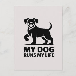 Playful Dog Outline "My Dog Runs My Life" Art シーズンポストカード