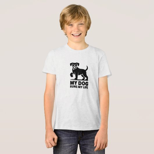 Playful Dog Outline "My Dog Runs My Life" Art トライブレンドＴシャツ (正面全面)