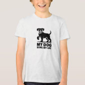 Playful Dog Outline "My Dog Runs My Life" Art トライブレンドＴシャツ (正面)