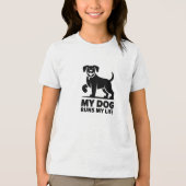 Playful Dog Outline "My Dog Runs My Life" Art トライブレンドＴシャツ (正面)