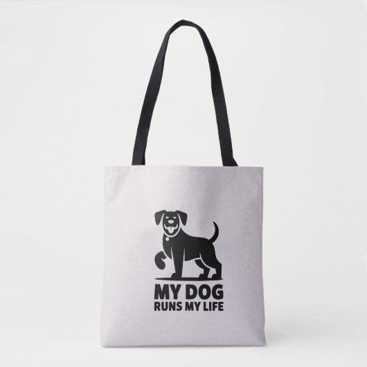 Playful Dog Outline "My Dog Runs My Life" Art トートバッグ (正面)