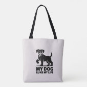 Playful Dog Outline "My Dog Runs My Life" Art トートバッグ (裏面)