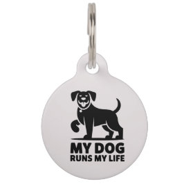 Playful Dog Outline "My Dog Runs My Life" Art ペット　ネームタグ