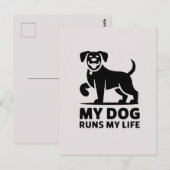 Playful Dog Outline "My Dog Runs My Life" Art ポストカード (正面/裏面)