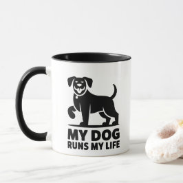 Playful Dog Outline "My Dog Runs My Life" Art マグカップ