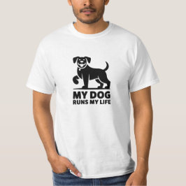 Playful Dog Outline "My Dog Runs My Life" Art Tシャツ