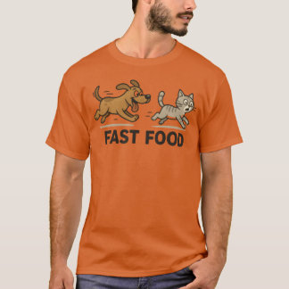 Playful Dogs and Cat Fast Food Illustration vintag Tシャツ