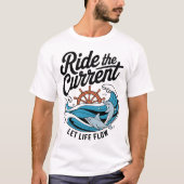 Playful Dolphins Surfing Ocean Wave & Ship Wheel Tシャツ (正面)
