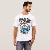 Playful Dolphins Surfing Ocean Wave & Ship Wheel Tシャツ (正面フル)