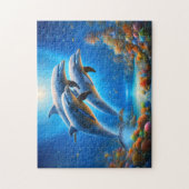 Playful Dolphins Vibrant Underwater Ocean Scene ジグソーパズル (縦)