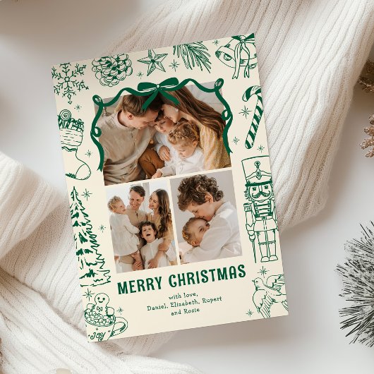 Playful Doodle 3 Photo Christmas シーズンカード