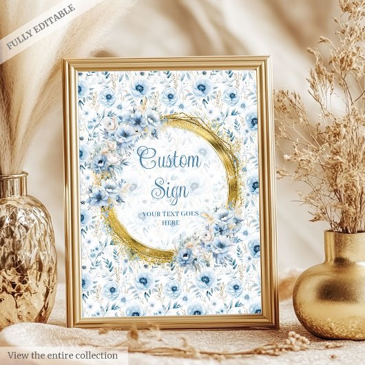 Playful dusty blue flowers gold boy baby custom  ポスター