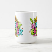 Playful Easter Artwork With Bunny Ears and Florals コーヒーマグカップ (中央)