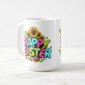 Playful Easter Artwork With Bunny Ears and Florals コーヒーマグカップ (正面左)
