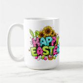 Playful Easter Artwork With Bunny Ears and Florals コーヒーマグカップ (左)