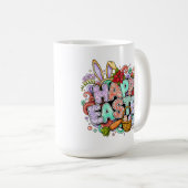 Playful Easter Artwork With Bunny Ears and Florals コーヒーマグカップ (正面右)