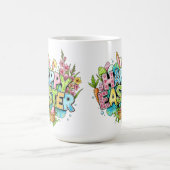 Playful Easter Artwork With Bunny Ears and Florals コーヒーマグカップ (中央)