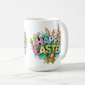 Playful Easter Artwork With Bunny Ears and Florals コーヒーマグカップ (正面右)