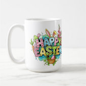Playful Easter Artwork With Bunny Ears and Florals コーヒーマグカップ (左)