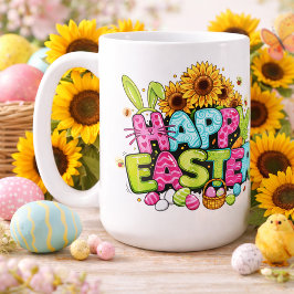 Playful Easter Artwork With Bunny Ears and Florals コーヒーマグカップ