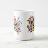 Playful Easter Artwork With Bunny Ears and Florals コーヒーマグカップ (中央)